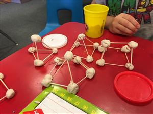 Using dough and sticks to build 3D shapes. 