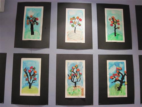 student artwork, water color trees 