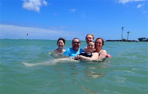 My family and I swimming in O'ahu and loving it!