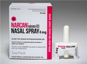 A box of Narcan, which can reverse effects of an opioid overdose. 