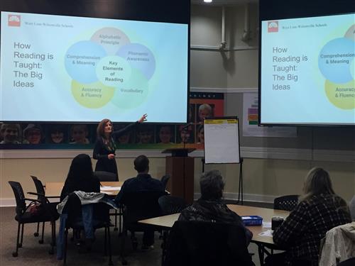 Assistant Superintendent of Teaching and Learning Barb Soisson speaks with parents on Oct. 29. 