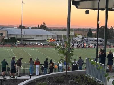 Sunset view from stadium overlooking field