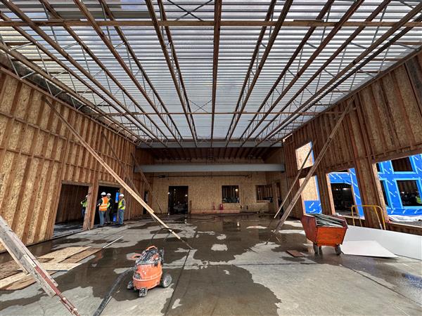 multipurpose room and maker space view under construction